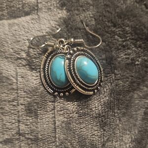 Turquoise Stone Dangle Earrings - Silver-Tone Women Jewelry